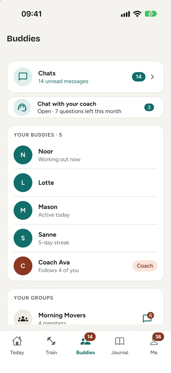 The chats with your buddy group, a buddy and your coach
