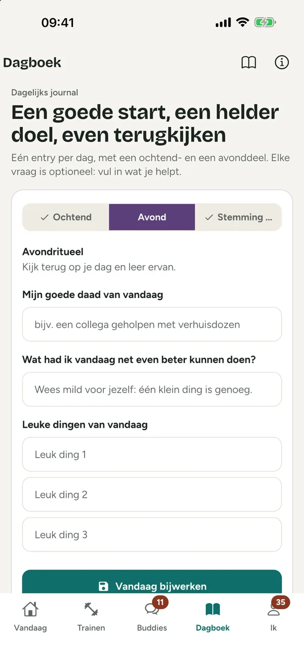 Het dagboek met een ochtend- en avonddeel
